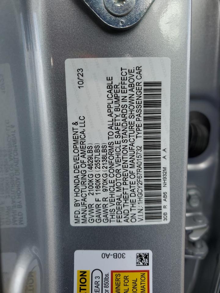 2024 HONDA ACCORD HYBRID EXL VIN:1HGCY2F67RA015732