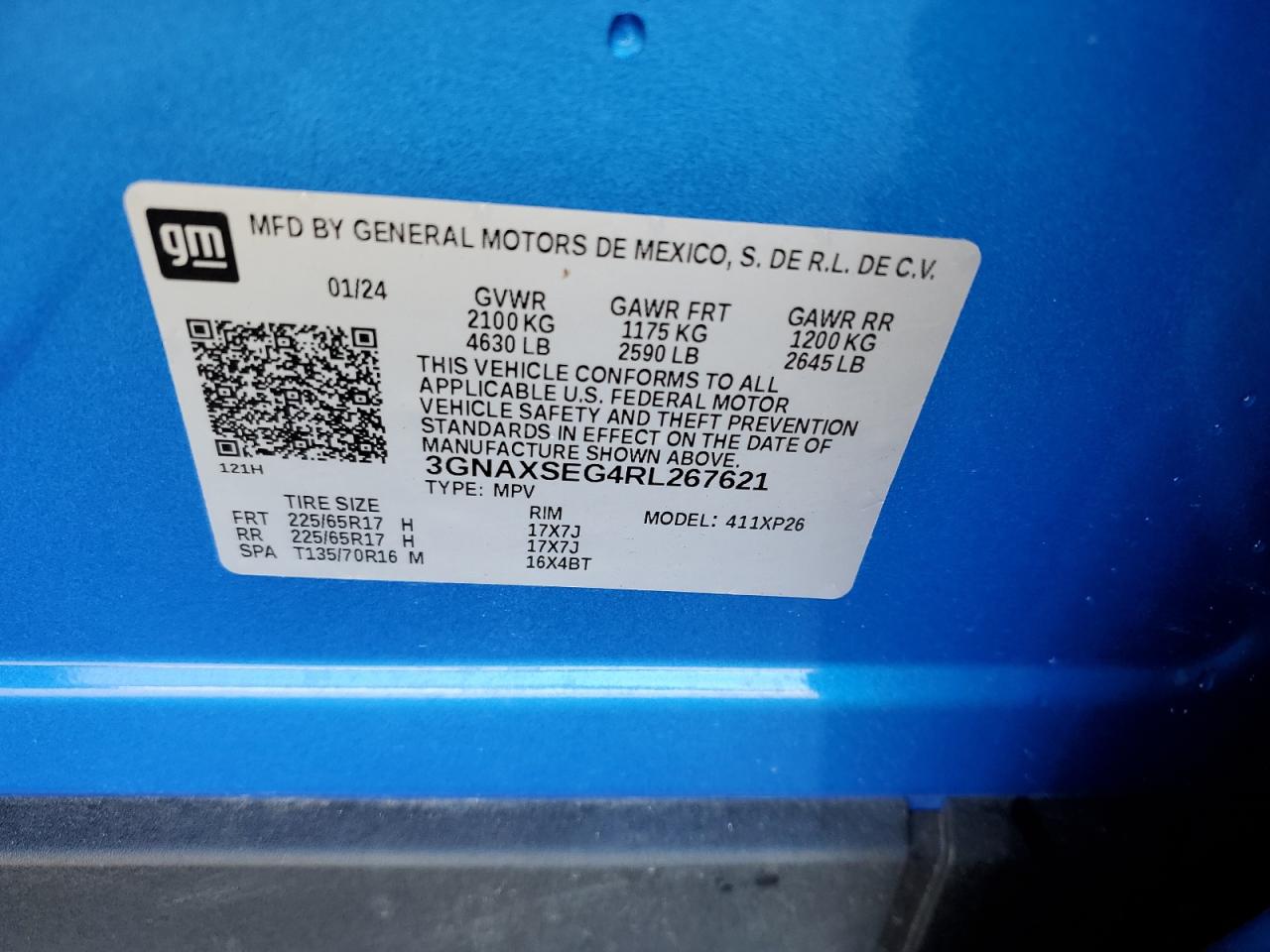 2024 CHEVROLET EQUINOX LS VIN:3GNAXSEG4RL267621