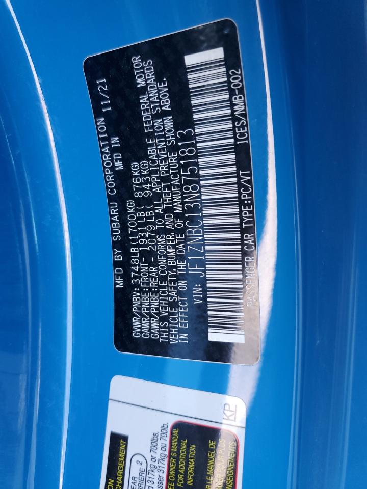 2022 TOYOTA GR 86  VIN:JF1ZNBC13N8751813