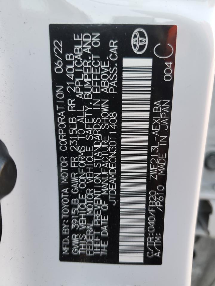 2022 TOYOTA COROLLA LE VIN:JTDEAMDE0N3011408