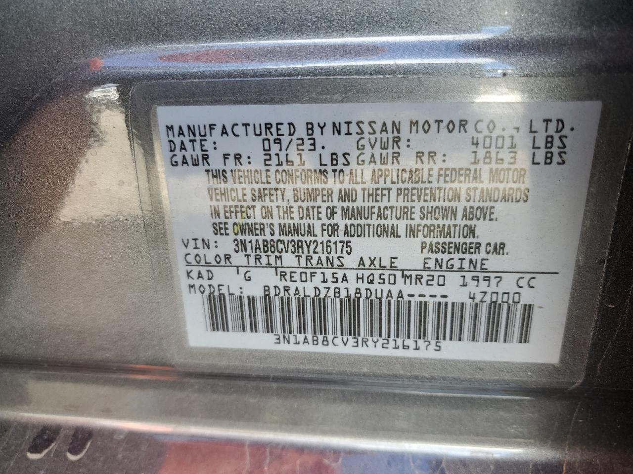 2024 NISSAN SENTRA SV VIN:3N1AB8CV3RY216175