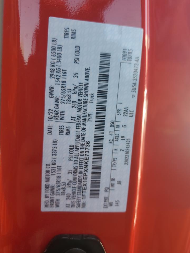 2022 FORD F150 SUPER CAB VIN:1FTEX1EPXNKE73736