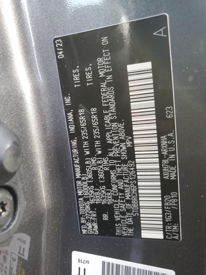 2023 TOYOTA HIGHLANDER HYBRID LE VIN:5TDBBRCH6PS126492