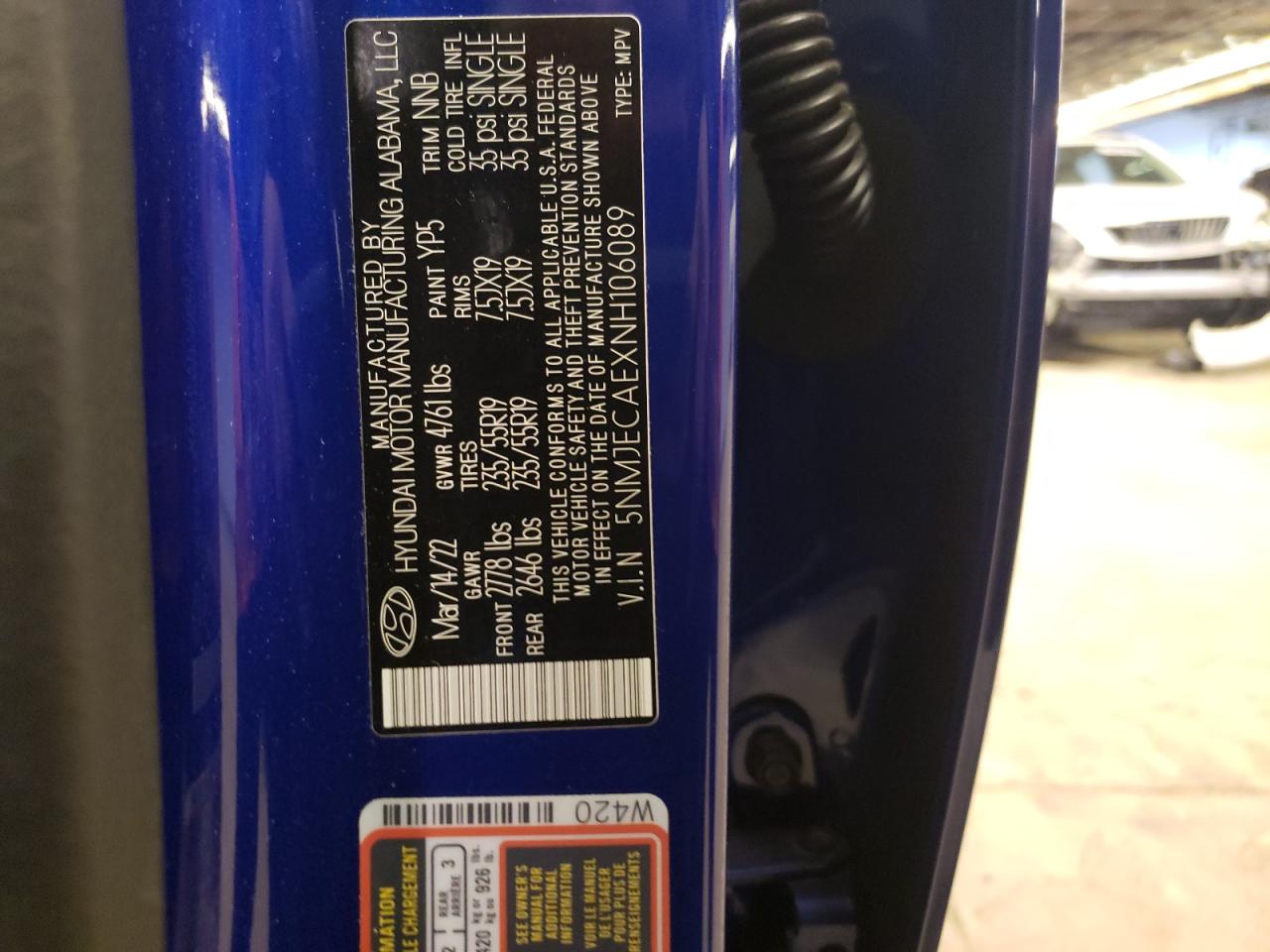 2022 HYUNDAI TUCSON LIMITED VIN:5NMJECAEXNH106089