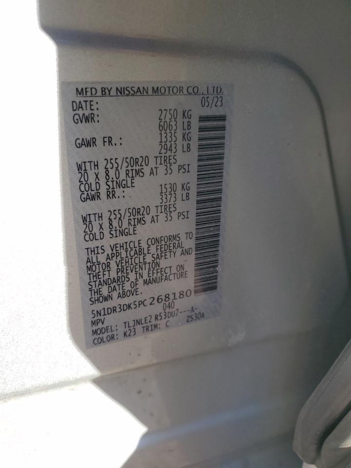 2023 NISSAN PATHFINDER PLATINUM VIN:5N1DR3DK5PC268180