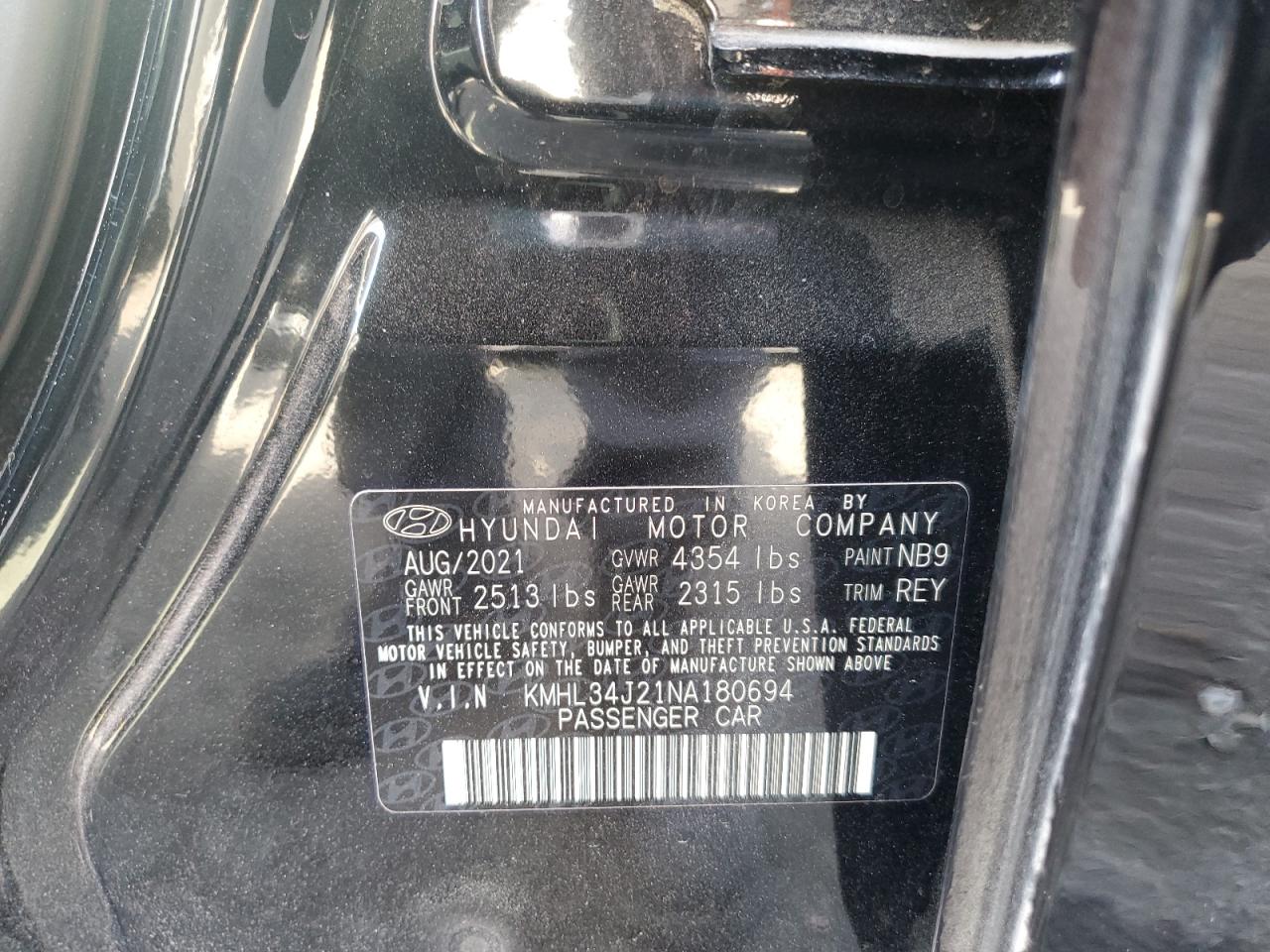 2022 HYUNDAI SONATA LIMITED VIN:KMHL34J21NA180694