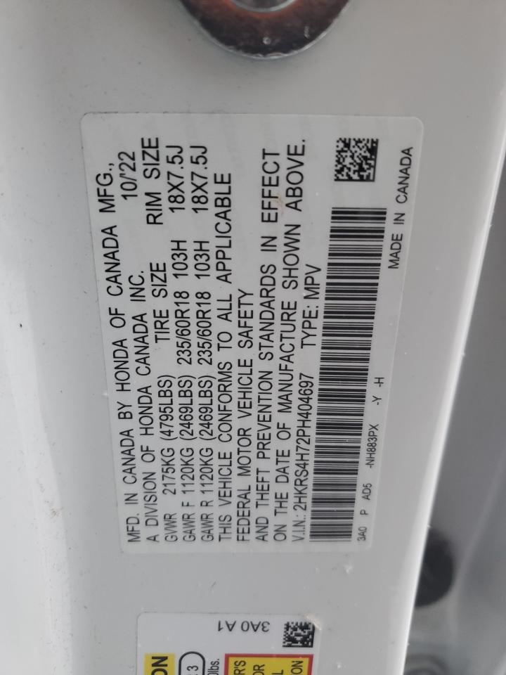 2023 HONDA CR-V EXL VIN:2HKRS4H72PH404697