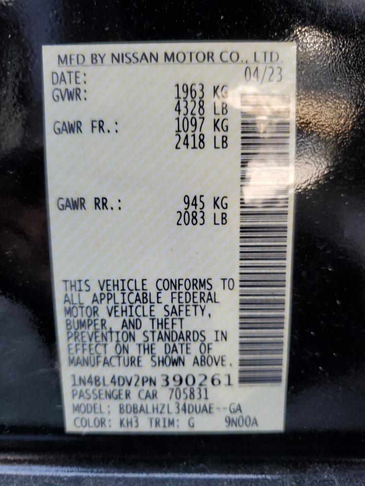 2023 NISSAN ALTIMA SV VIN:1N4BL4DV2PN390261