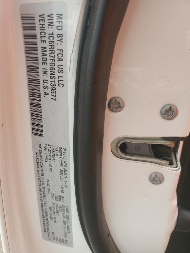 2022 RAM 1500 CLASSIC TRADESMAN VIN:1C6RR7FG6NS139577