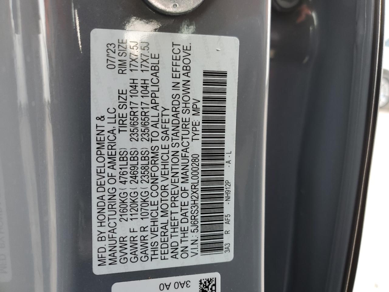 2024 HONDA CR-V LX VIN:5J6RS3H2XRL000280