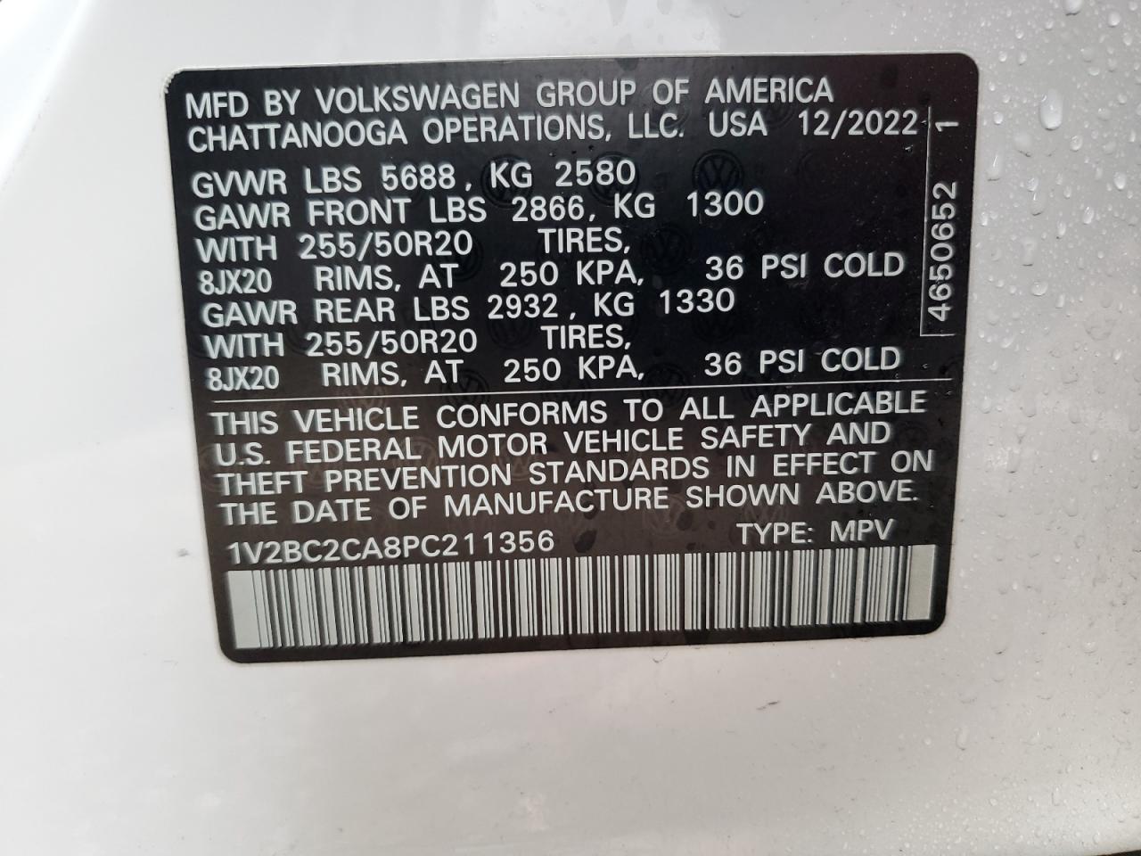 2023 VOLKSWAGEN ATLAS CROSS SPORT SEL VIN:1V2BC2CA8PC211356