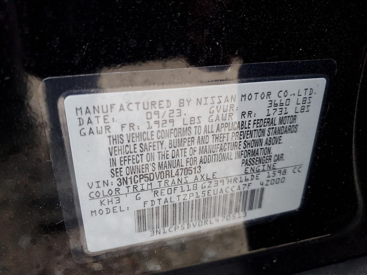 2024 NISSAN KICKS SR VIN:3N1CP5DV0RL470513