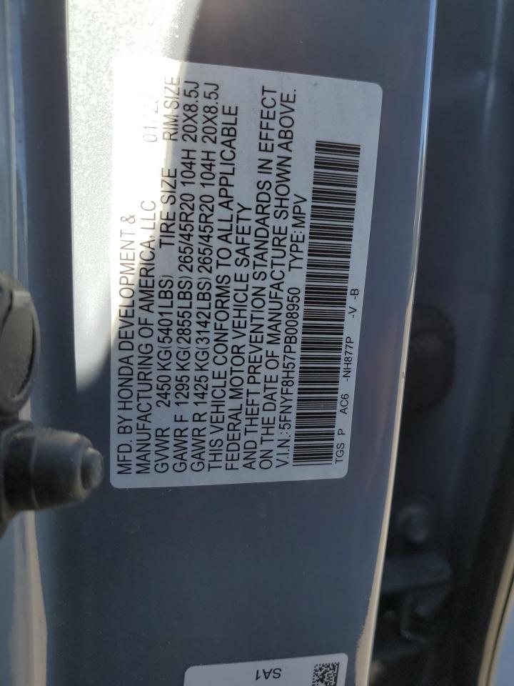 2023 HONDA PASSPORT EXL VIN:5FNYF8H57PB008950