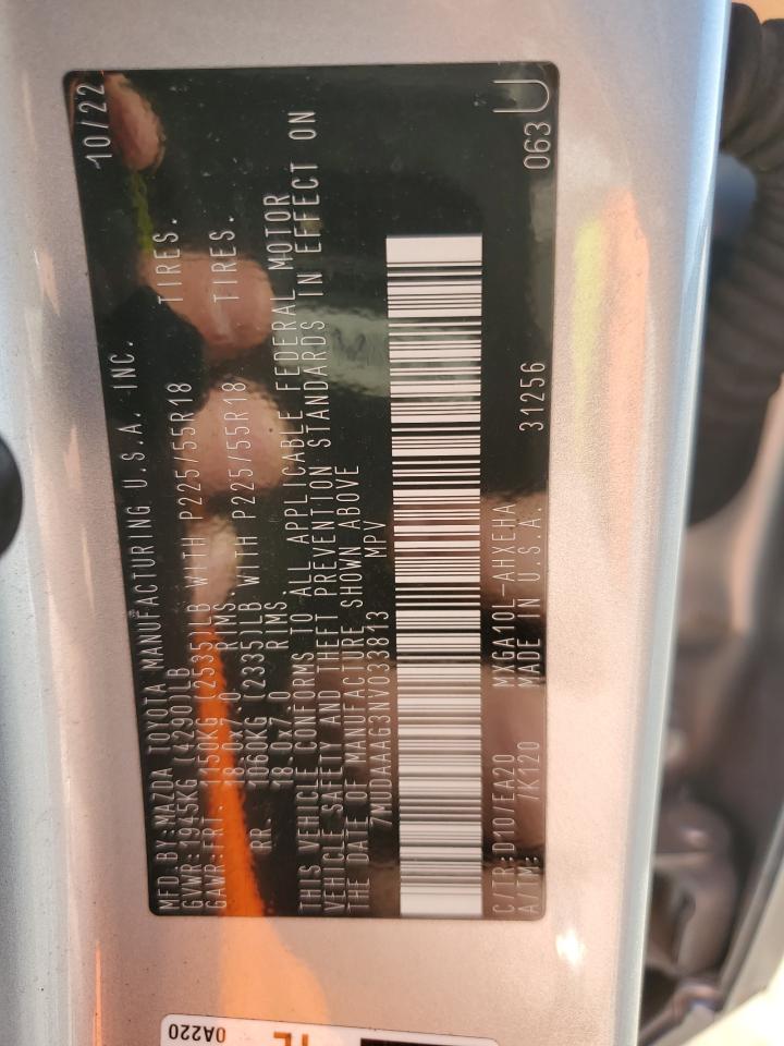 2022 TOYOTA COROLLA CROSS XLE VIN:7MUDAAAG3NV033813