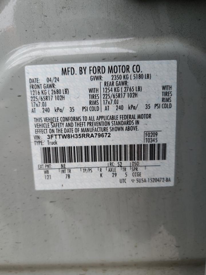 2024 FORD MAVERICK XLT VIN:3FTTW8H35RRA79672