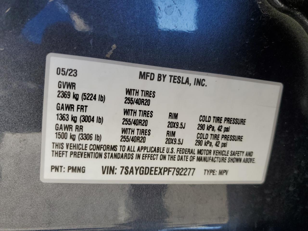 2023 TESLA MODEL Y  VIN:7SAYGDEEXPF792277