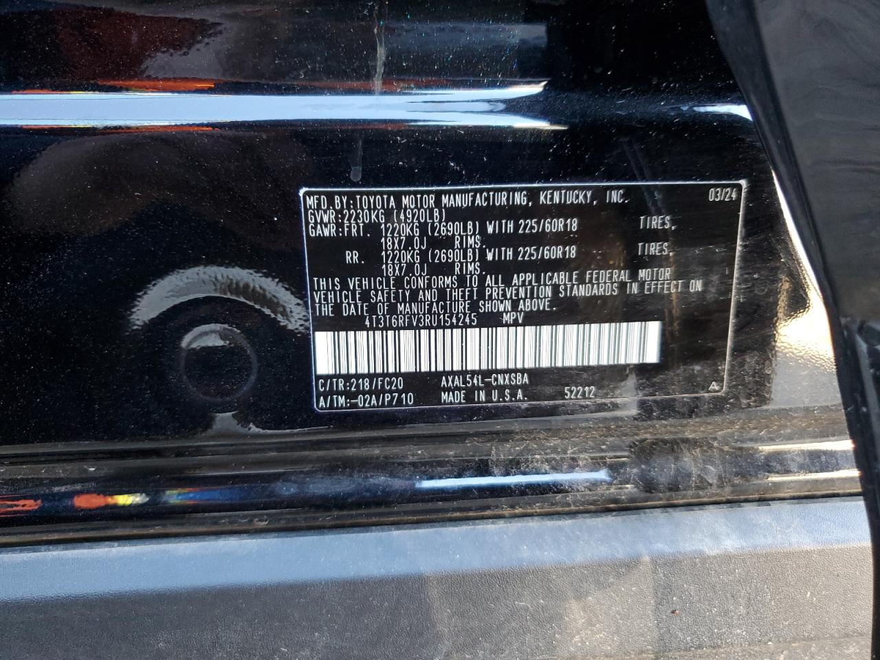 2024 TOYOTA RAV4 SE VIN:4T3T6RFV3RU154245