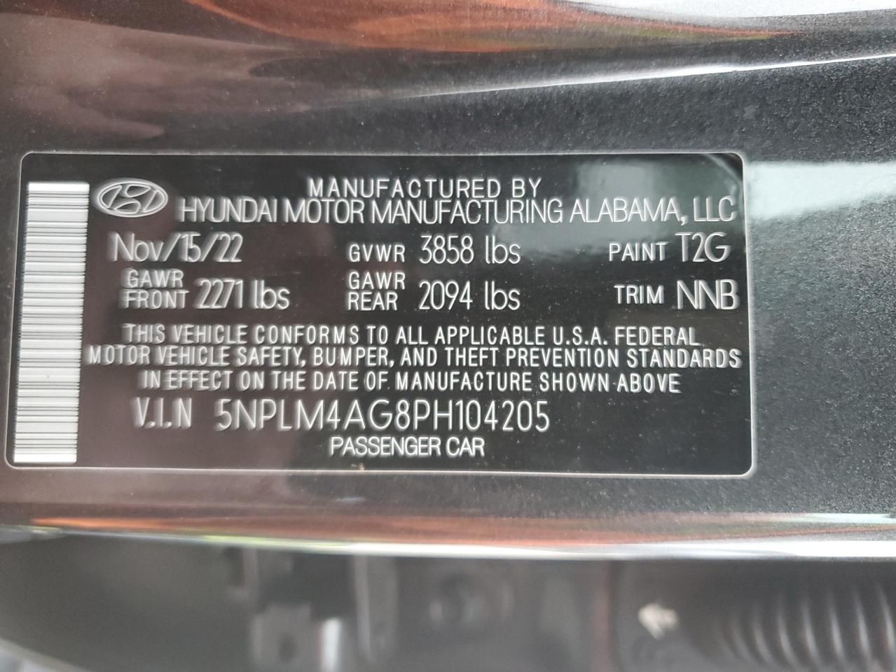 2023 HYUNDAI ELANTRA SEL VIN:5NPLM4AG8PH104205