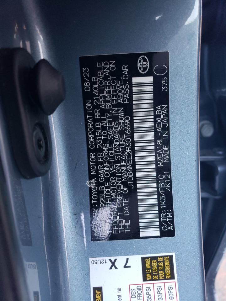 2024 TOYOTA COROLLA LE VIN:JTDB4MEE2R3016690