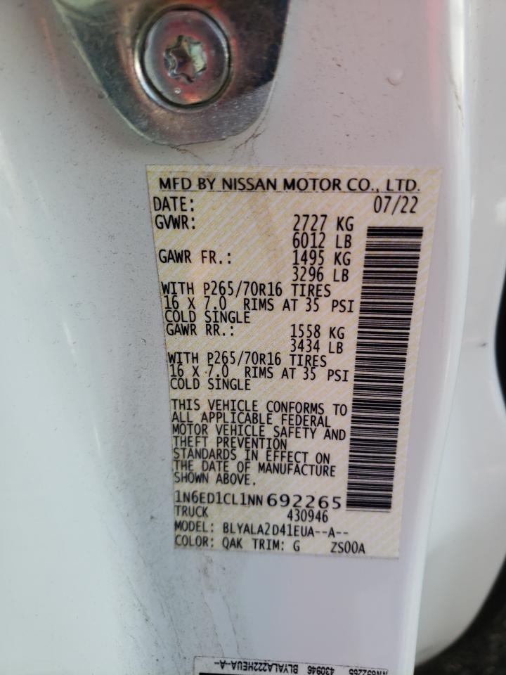 2022 NISSAN FRONTIER S VIN:1N6ED1CL1NN692265