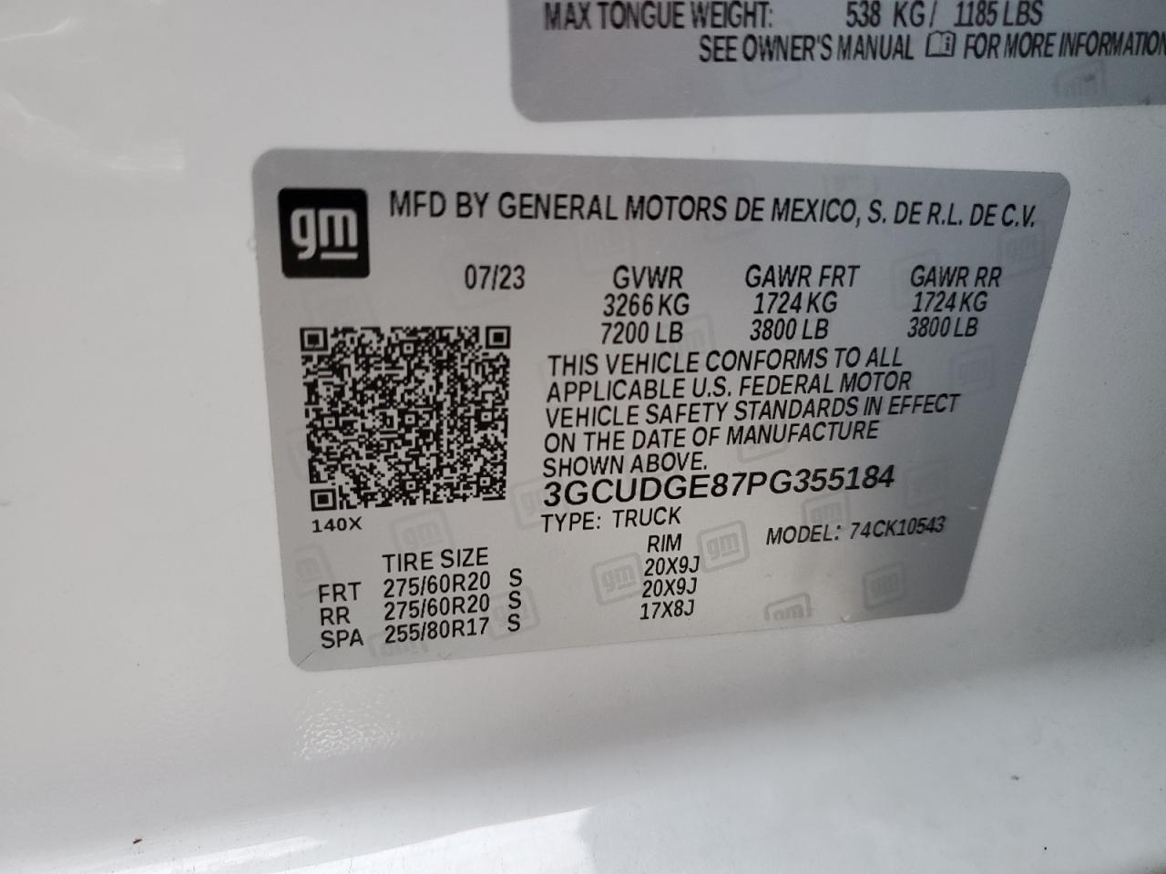 2023 CHEVROLET SILVERADO K1500 LTZ VIN:3GCUDGE87PG355184