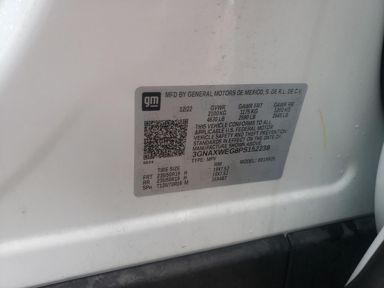 2023 CHEVROLET EQUINOX RS VIN:3GNAXWEG8PS152238