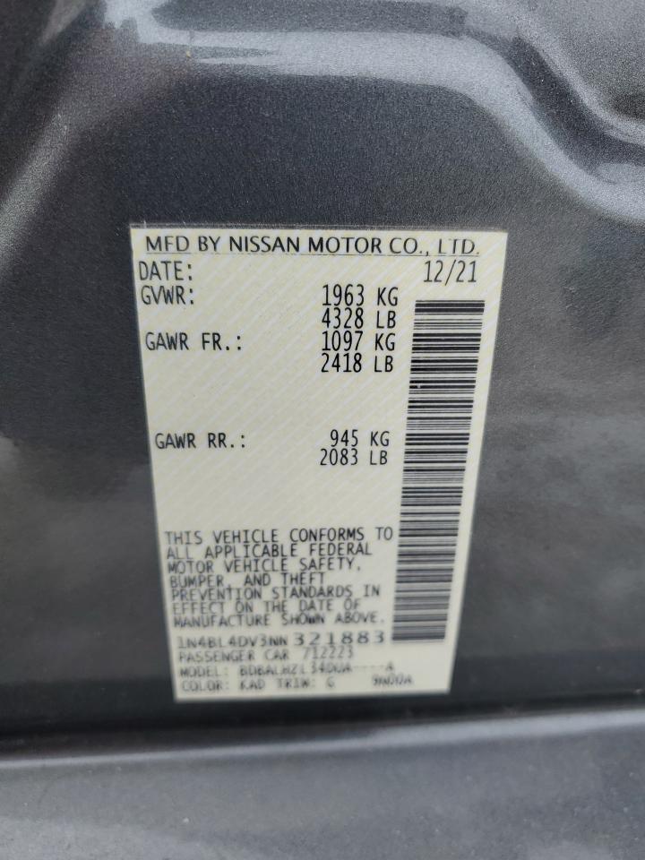 2022 NISSAN ALTIMA SV VIN:1N4BL4DV3NN321883
