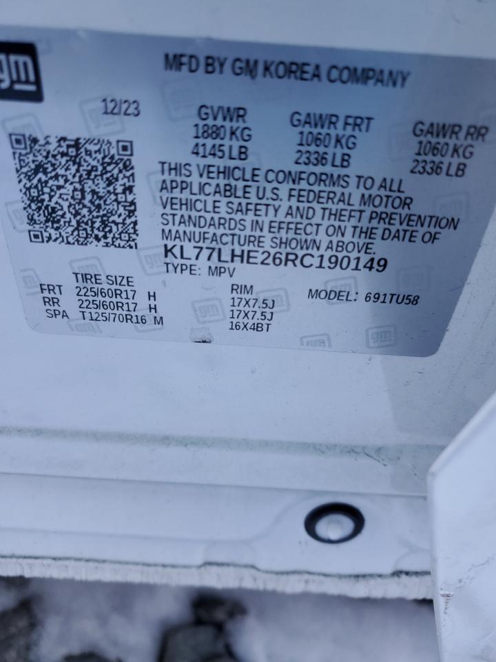 2024 CHEVROLET TRAX 1LT VIN:KL77LHE26RC190149