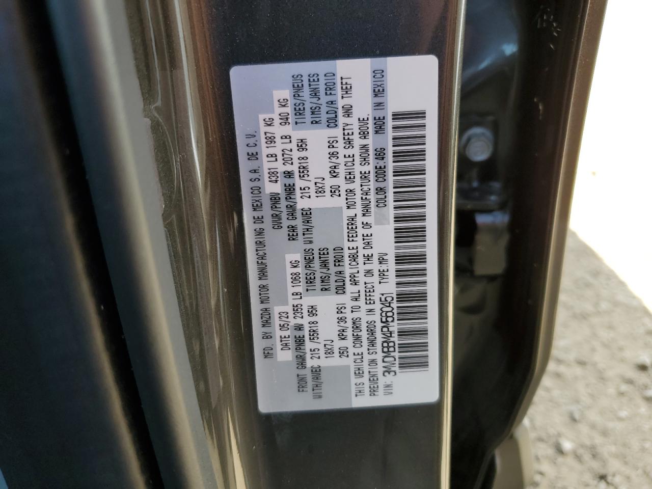 2023 MAZDA CX-30 SELECT VIN:3MVDMBBM4PM560451