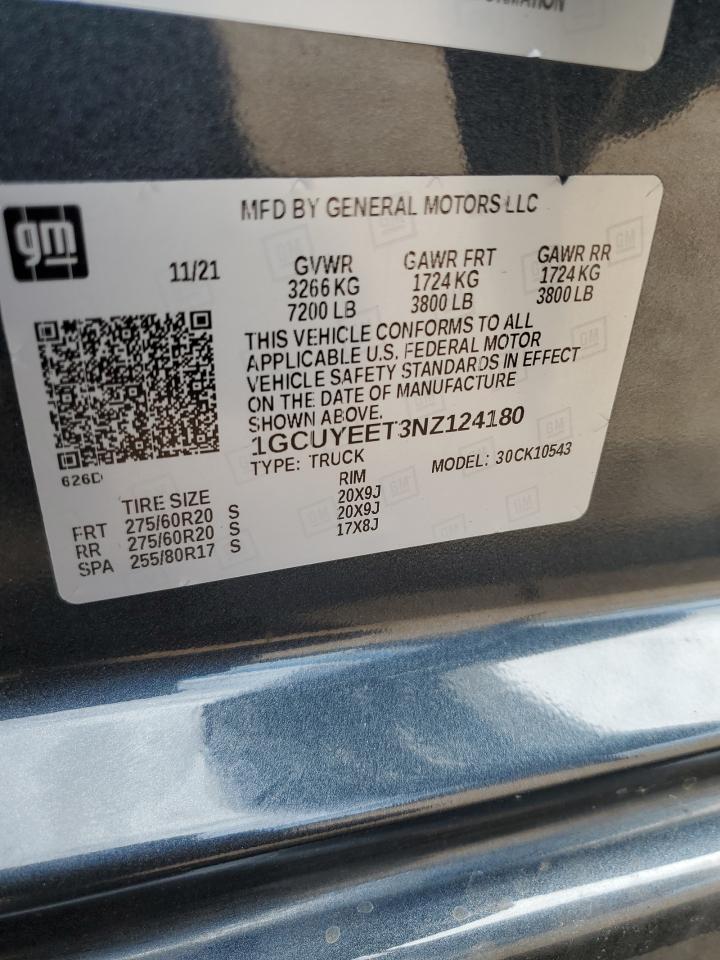 2022 CHEVROLET SILVERADO LTD K1500 RST VIN:1GCUYEET3NZ124180