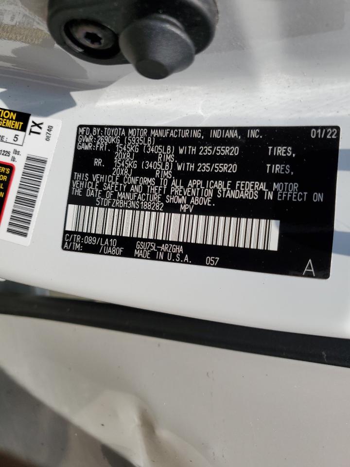 2022 TOYOTA HIGHLANDER PLATINUM VIN:5TDFZRBH3NS188282