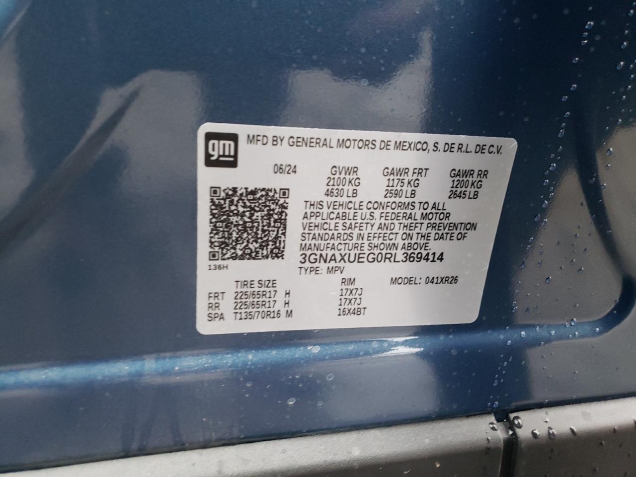 2024 CHEVROLET EQUINOX LT VIN:3GNAXUEG0RL369414