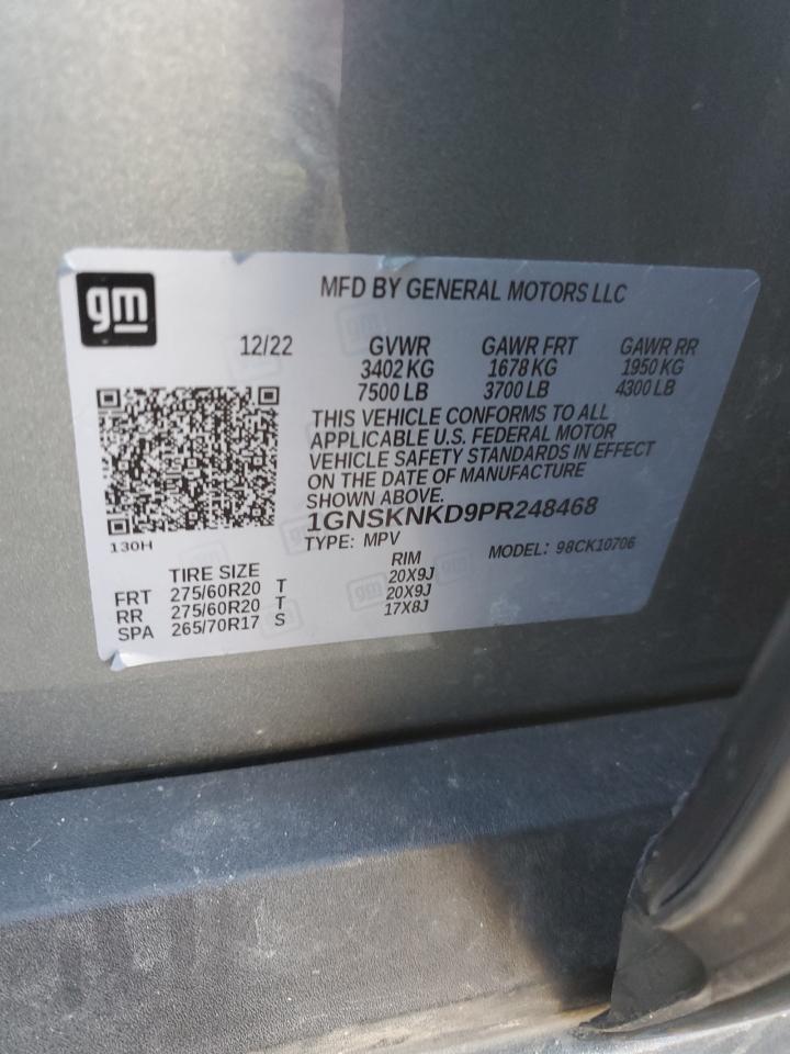 2023 CHEVROLET TAHOE K1500 LT VIN:1GNSKNKD9PR248468