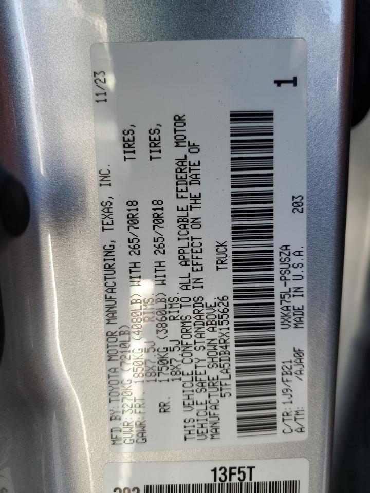 2024 TOYOTA TUNDRA CREWMAX SR VIN:5TFLA5DB4RX155626