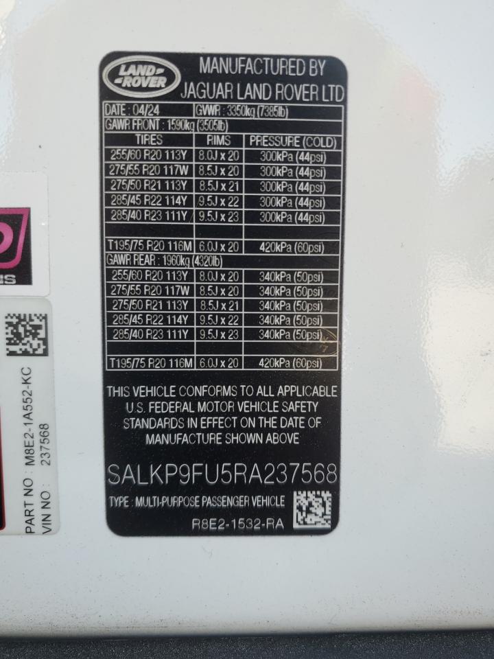 2024 LAND ROVER RANGE ROVER SE VIN:SALKP9FU5RA237568