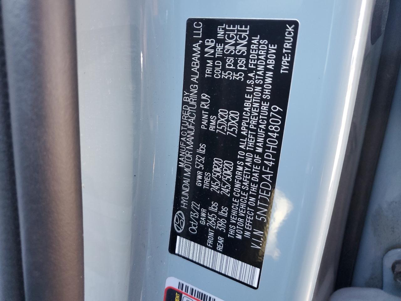 2023 HYUNDAI SANTA CRUZ LIMITED VIN:5NTJEDAF4PH048079