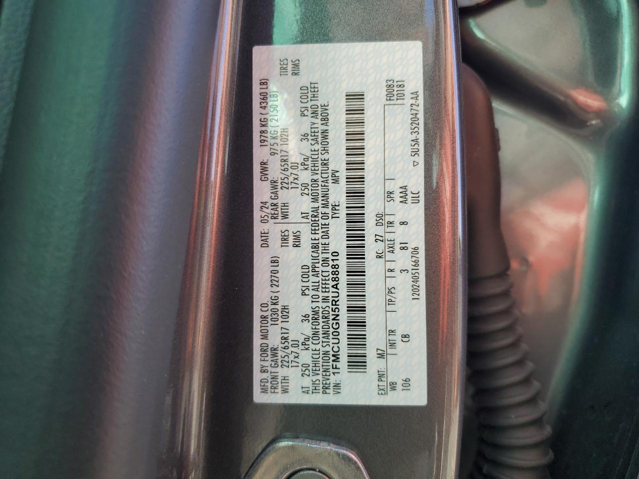 2024 FORD ESCAPE ACTIVE VIN:1FMCU0GN5RUA88810