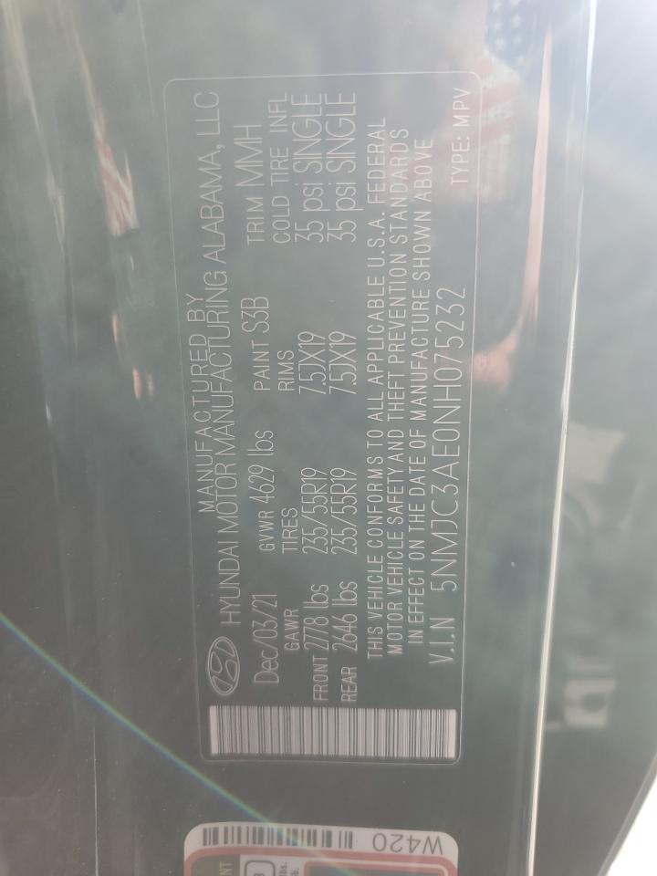 2022 HYUNDAI TUCSON SEL VIN:5NMJC3AE0NH075232