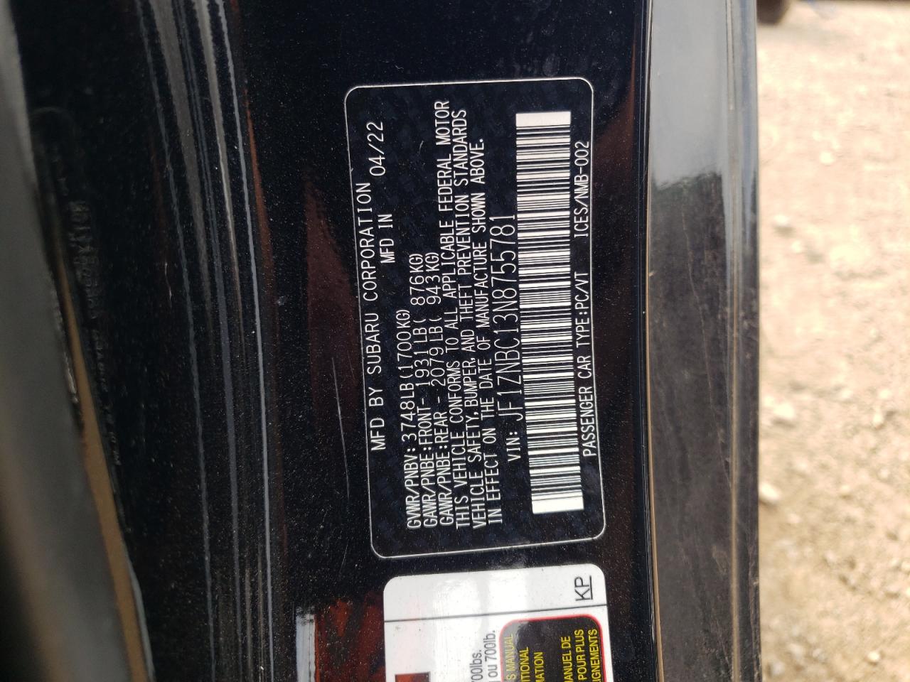 2022 TOYOTA GR 86  VIN:JF1ZNBC13N8755781