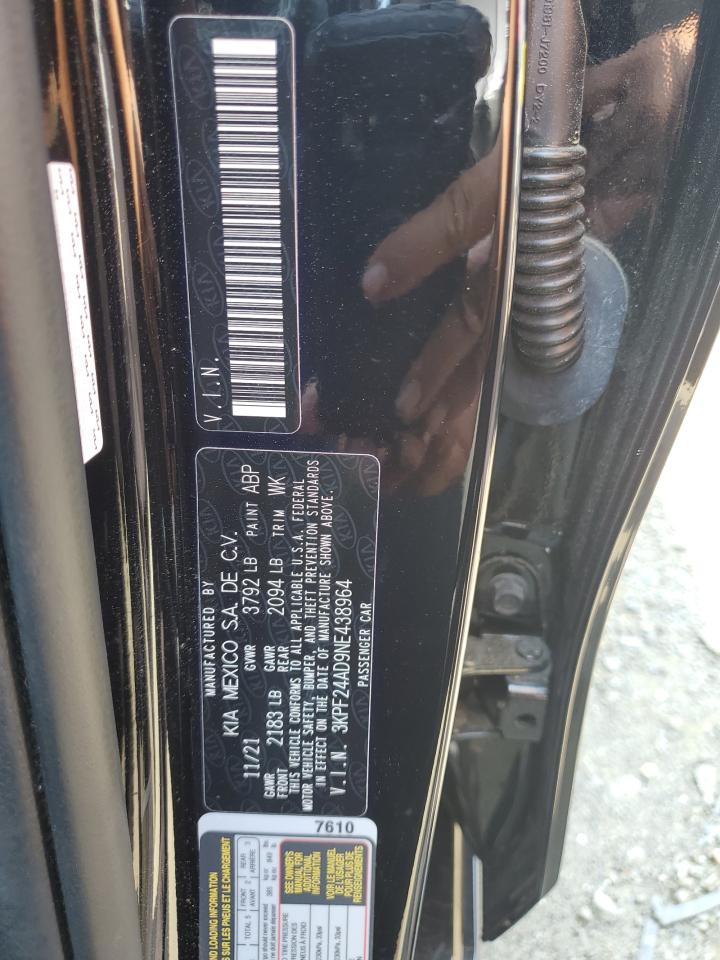 2022 KIA FORTE FE VIN:3KPF24AD9NE438964