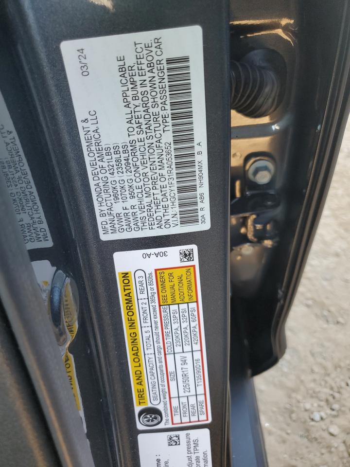 2024 HONDA ACCORD EX VIN:1HGCY1F31RA053652