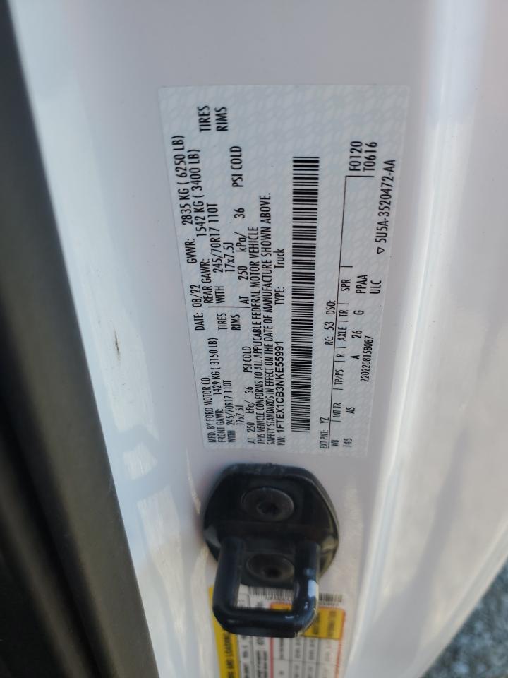 2022 FORD F150 SUPER CAB VIN:1FTEX1CB3NKE55991