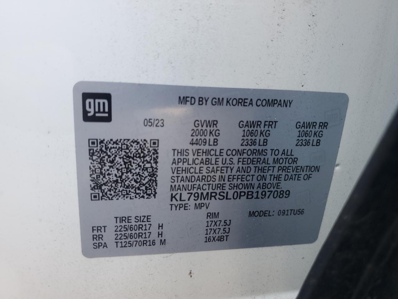 2023 CHEVROLET TRAILBLAZER LT VIN:KL79MRSL0PB197089