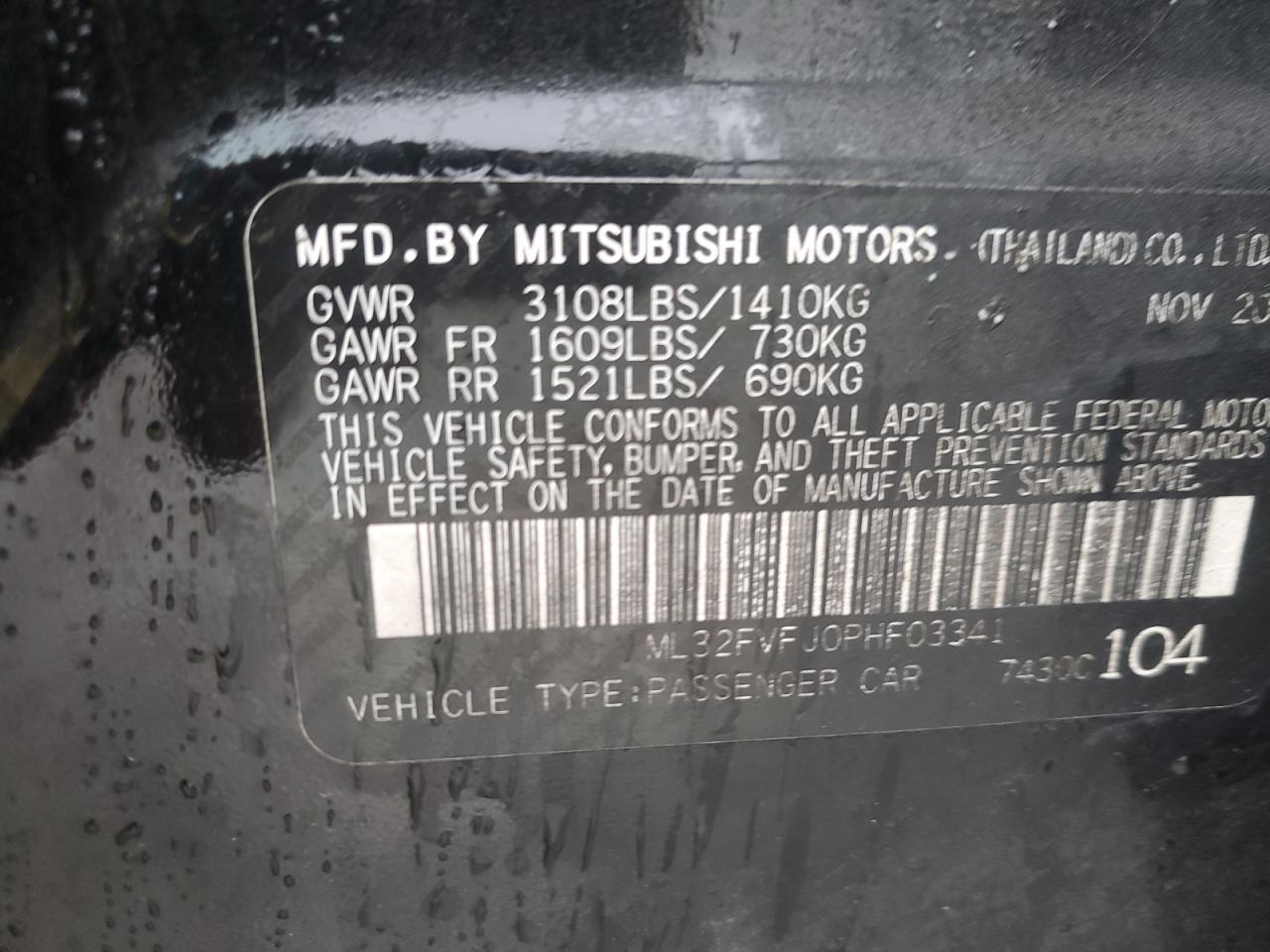 2023 MITSUBISHI MIRAGE G4 SE VIN:ML32FVFJ0PHF03341