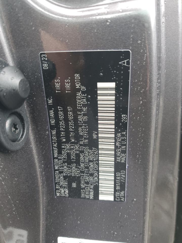 2023 TOYOTA SIENNA LE VIN:5TDKSKFC6PS102927