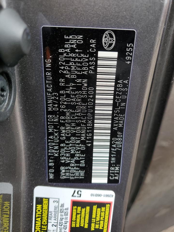 2023 TOYOTA CAMRY SE NIGHT SHADE VIN:4T1G11BK0PU102400