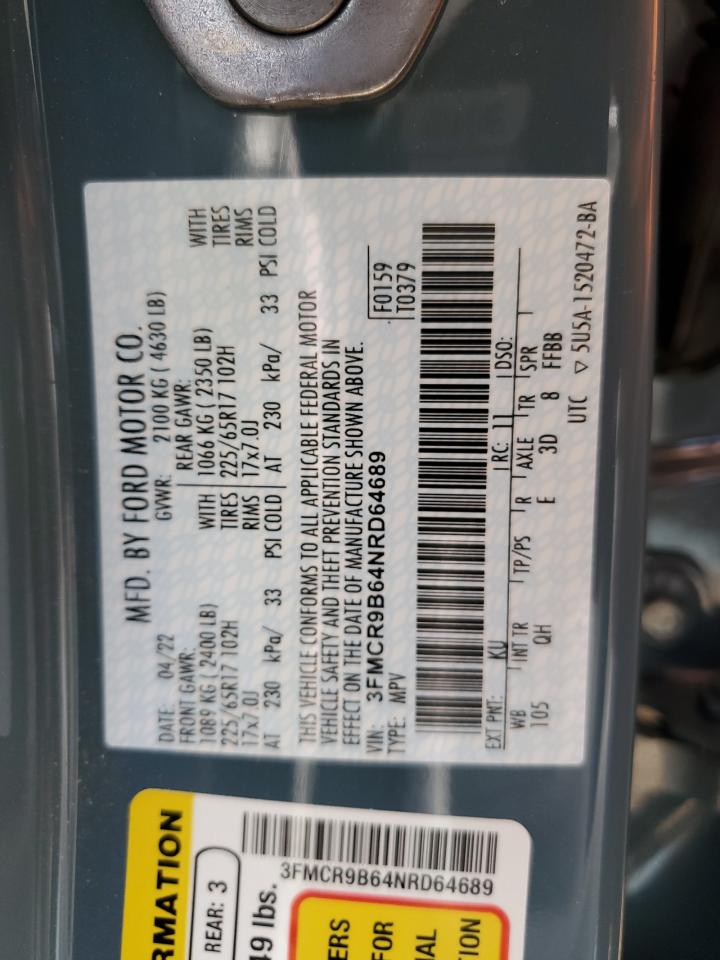 2022 FORD BRONCO SPORT BIG BEND VIN:3FMCR9B64NRD64689