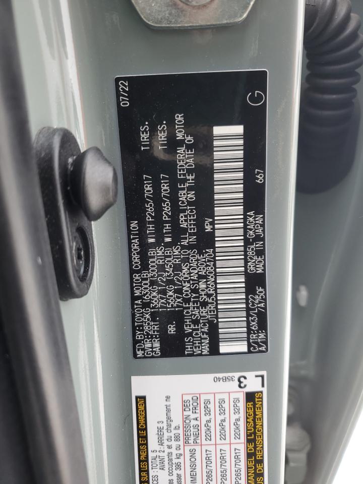 2022 TOYOTA 4RUNNER SR5 PREMIUM VIN:JTERU5JR6N6084704