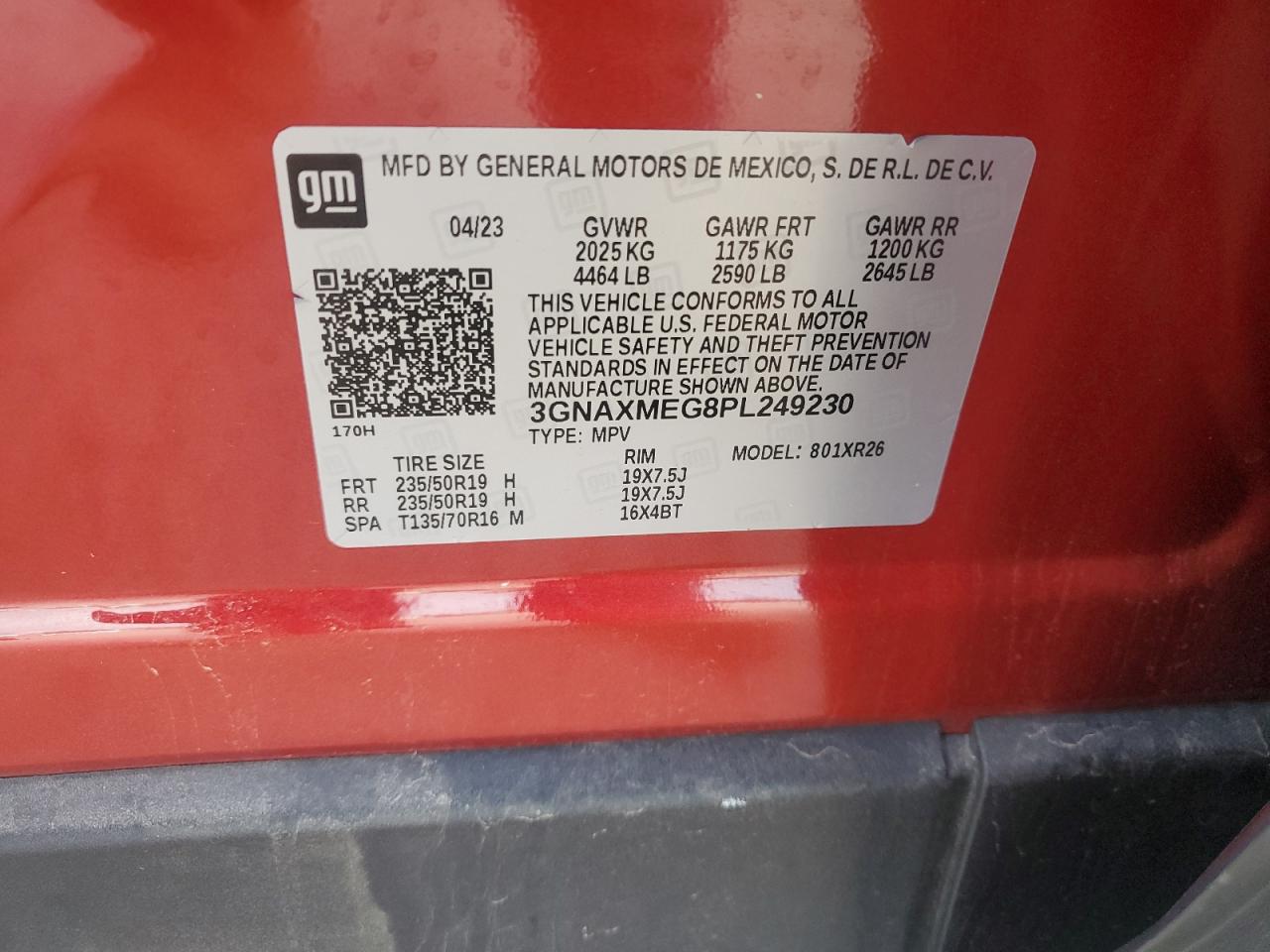 2023 CHEVROLET EQUINOX RS VIN:3GNAXMEG8PL249230