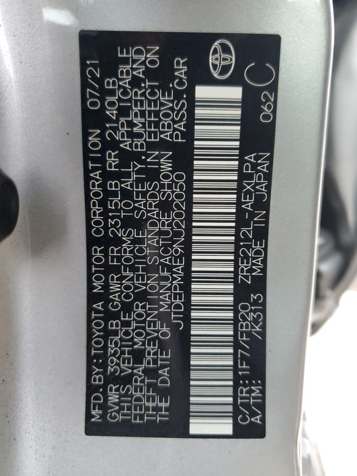 2022 TOYOTA COROLLA LE VIN:JTDEPMAE9NJ202050